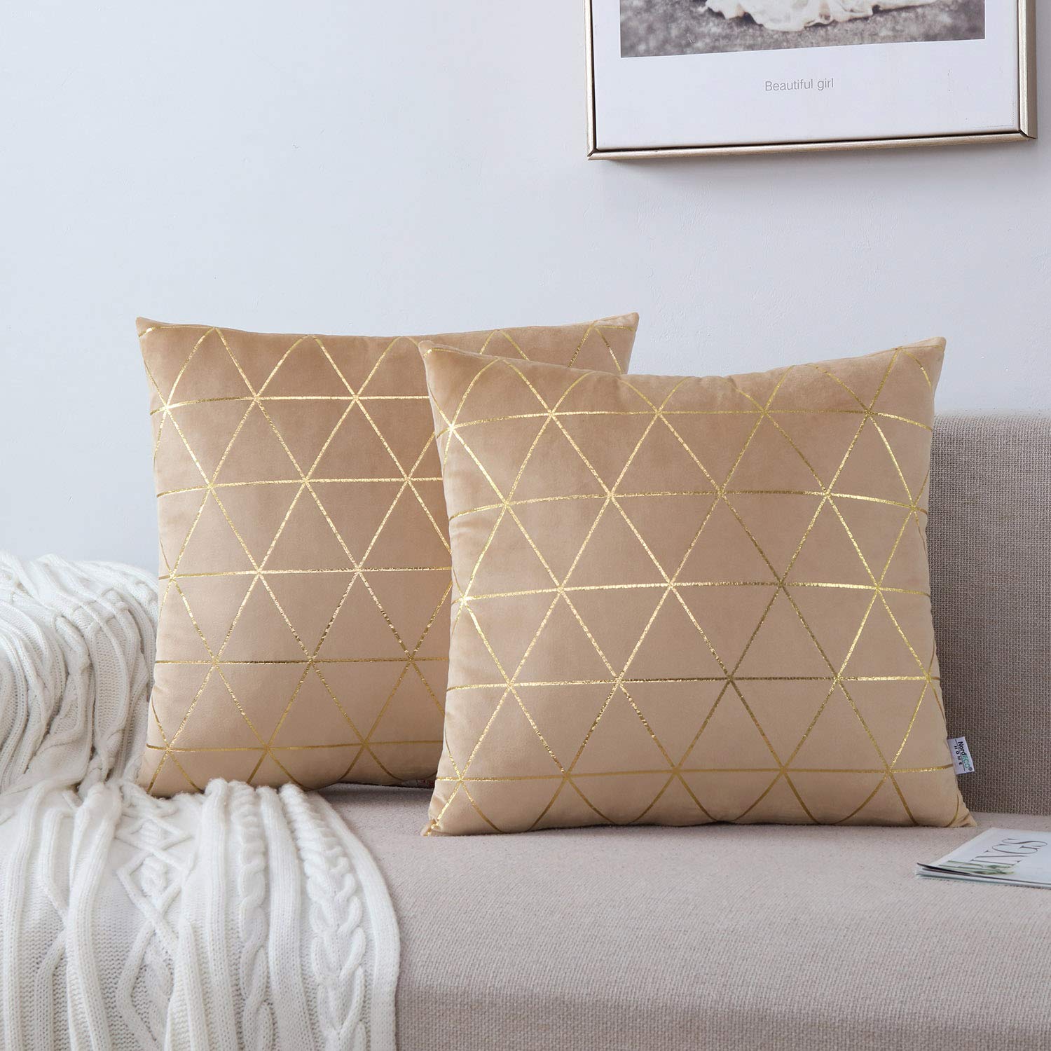 NordECO HOME 2-Pack Square Throw Pillow Covers 18x18 Inches - Soft Decorative Cushion Cases for Sofa, Couch, Bed & Home Decor in Beige | Perfect for Living Room, Bedroom & Cozy Home Styling
