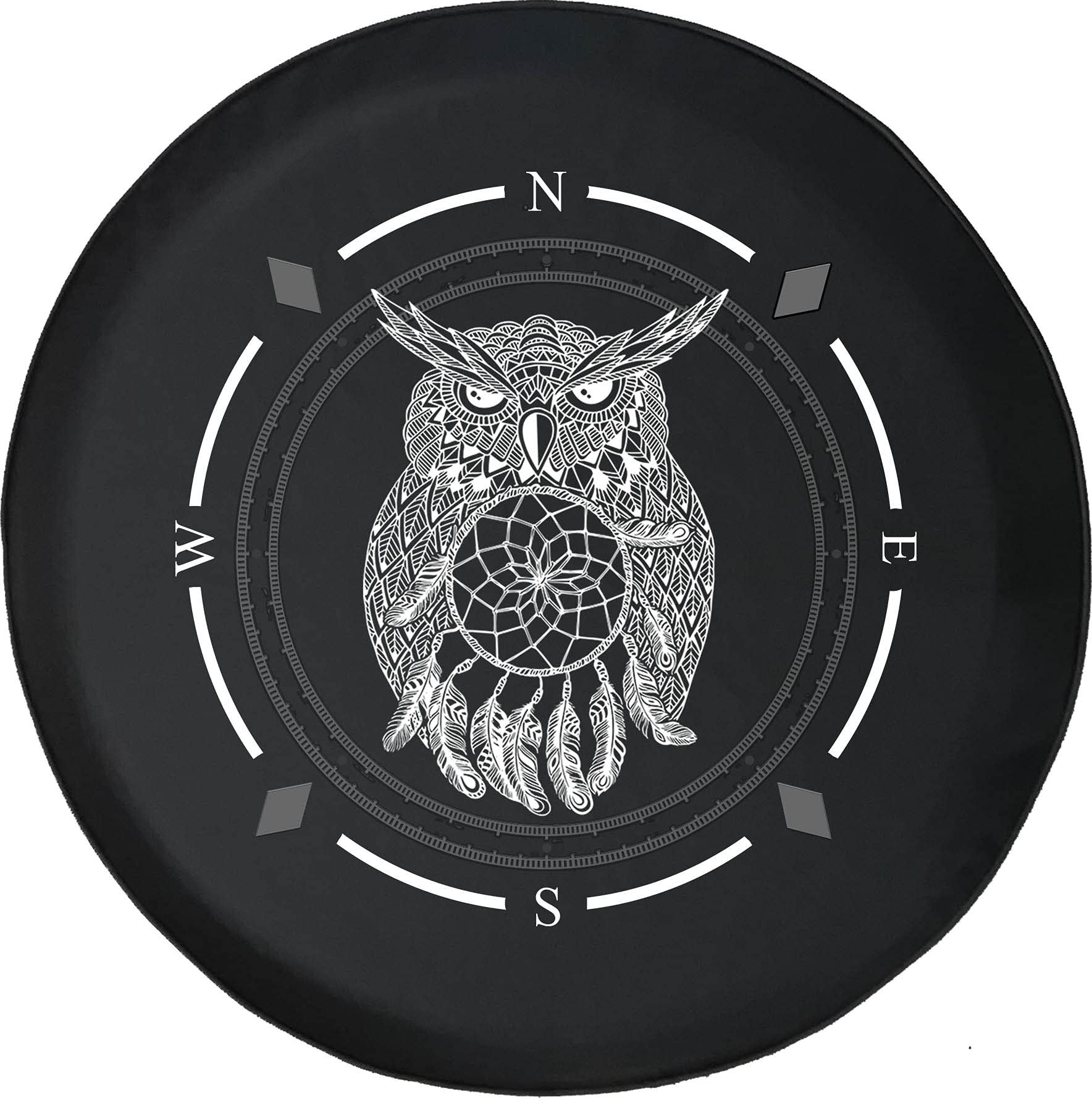 Premium Spare Tire Cover with Compass & Owl Native American Dream Catcher Design - Universal Fit for SUV, Trailer, RV & Most Vehicles - Waterproof & UV Resistant for Outdoor Adventures & Road Trips