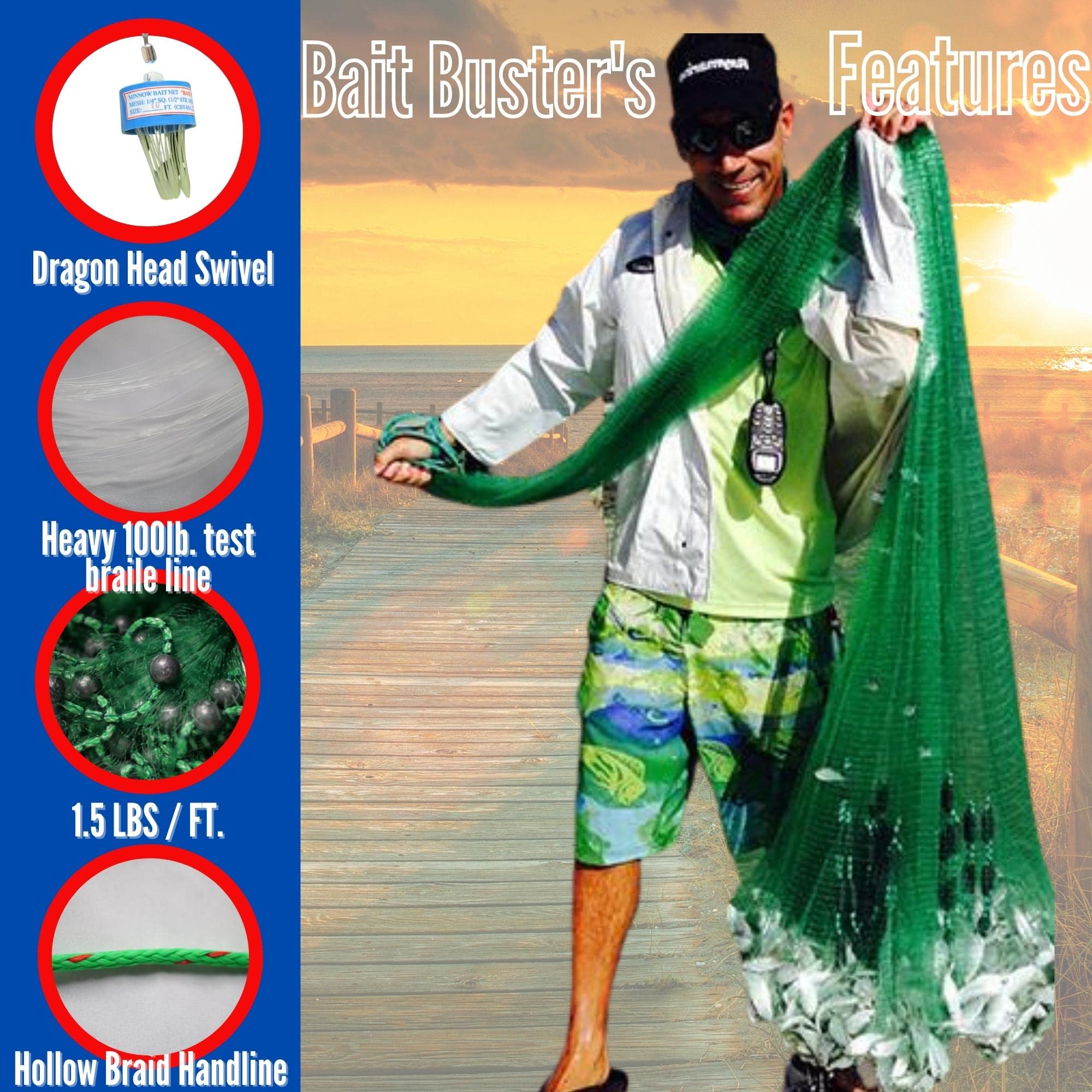Premium Bait Cast Net - 3/8