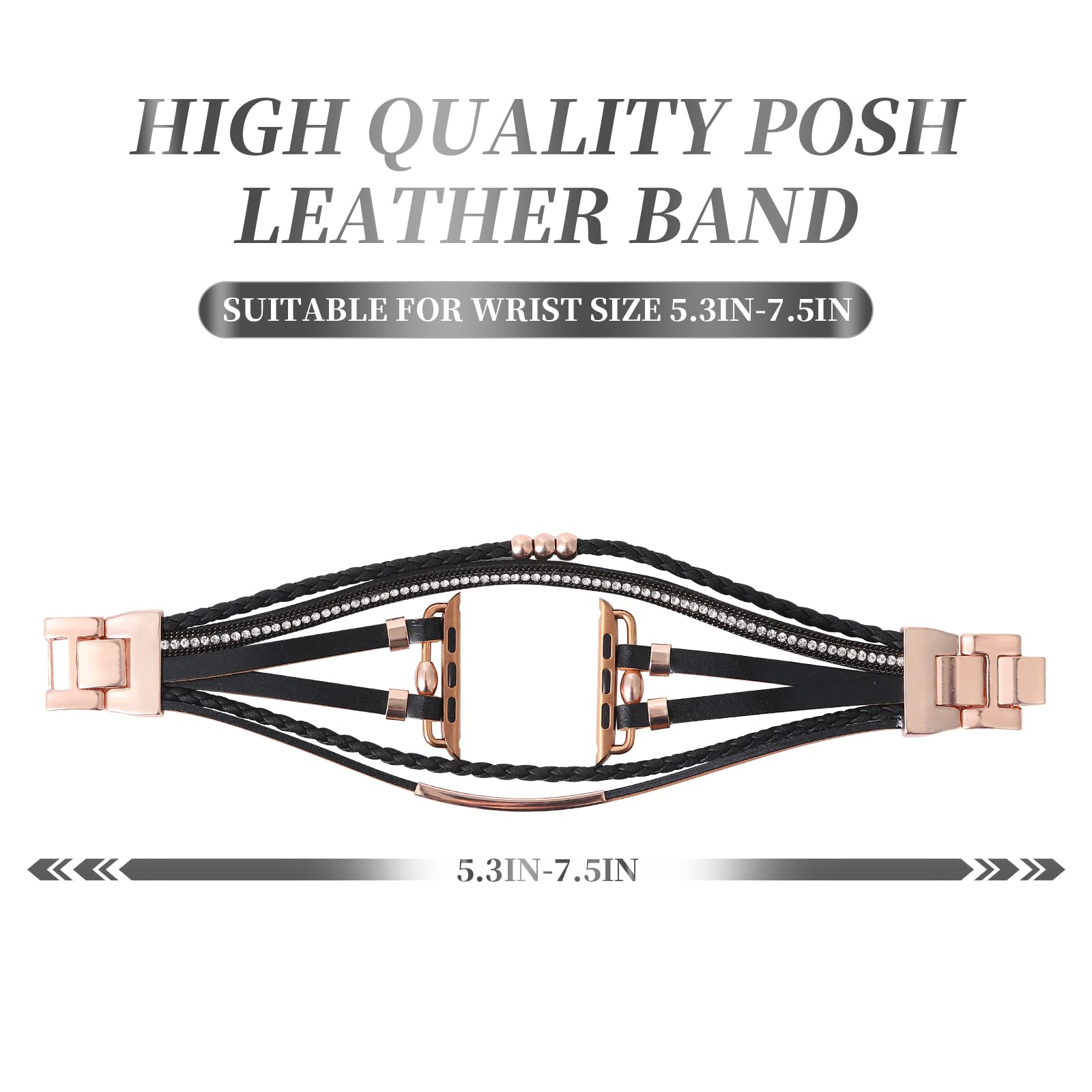 WONMILLE Genuine Leather Bands for Apple Watch 41mm 40mm 38mm 45mm 44mm 42mm 49mm - Boho Bracelet Strap Compatible with iWatch Series Ultra 10 9 8 7 6 5 4 3 2 1 SE - Perfect for Women's Fashion Accessories, Daily Wear & Special Occasions