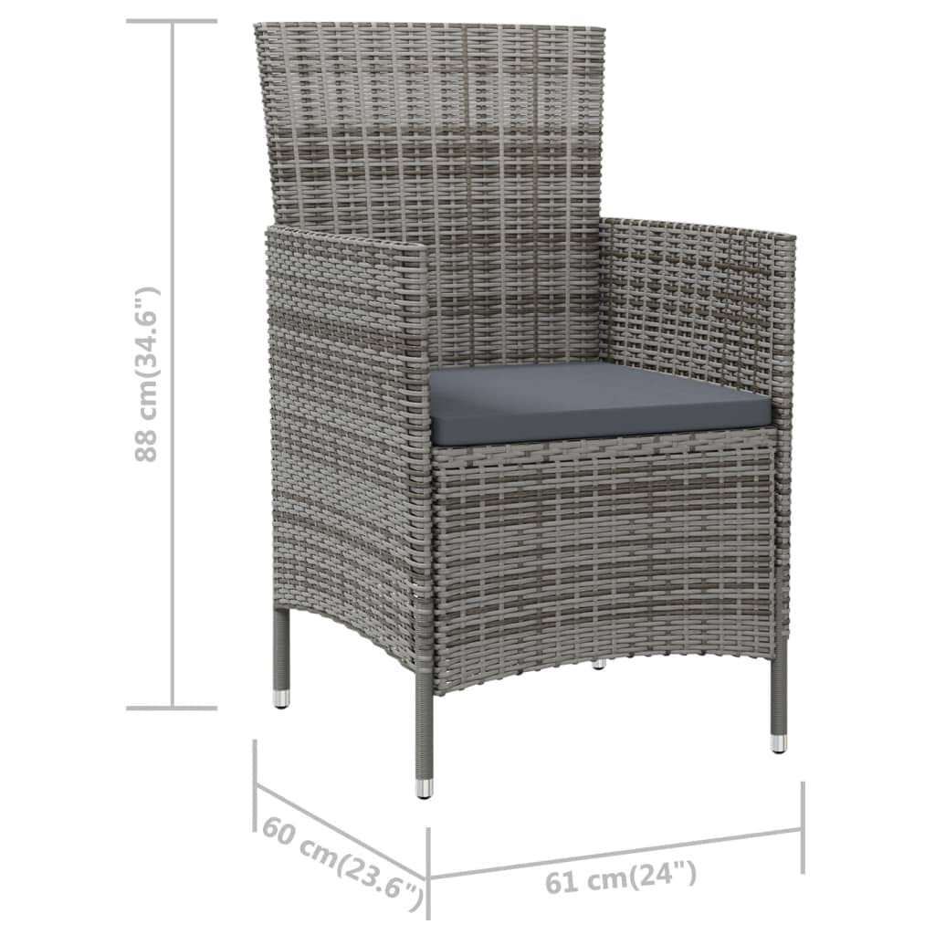 2-Piece Gray Poly Rattan Patio Chairs with Cushions - 24