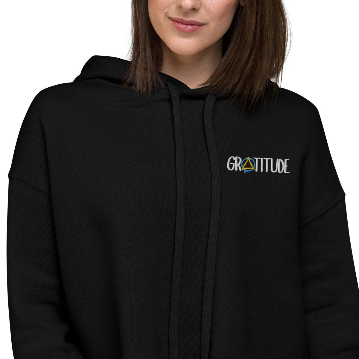Gratitude Embroidered Women's Crop Hoodie - Stylish Pullover Sweatshirt for Casual Wear, Yoga & Street Fashion