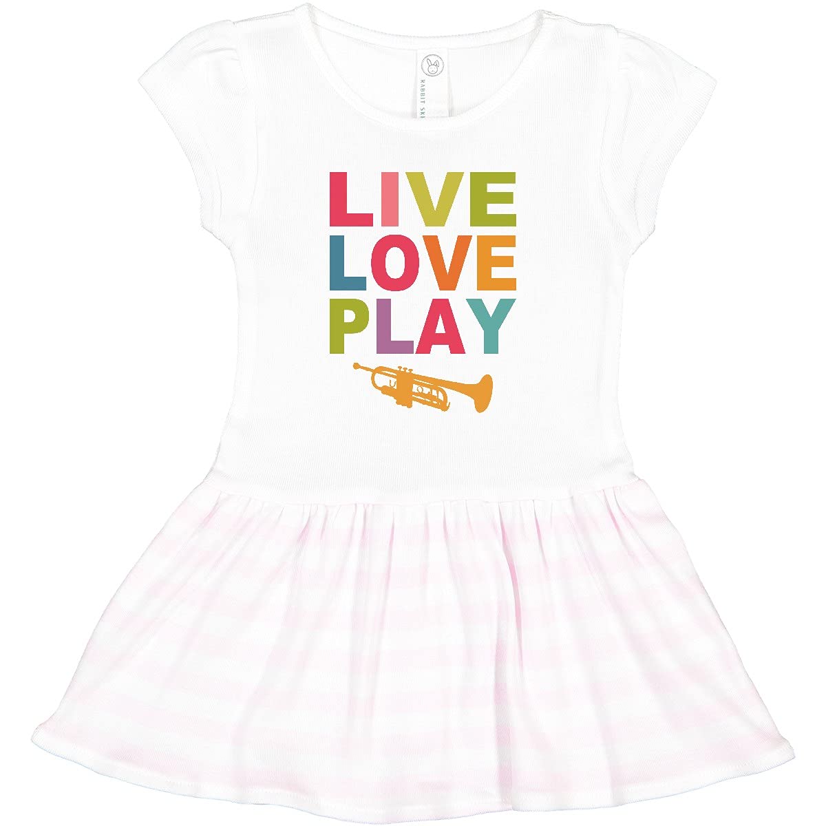 Inktastic Live Love Play The Trumpet Toddler Dress - Cute Musical Instrument Outfit for Baby Girls - Perfect for Concerts, Music Classes & Playdates