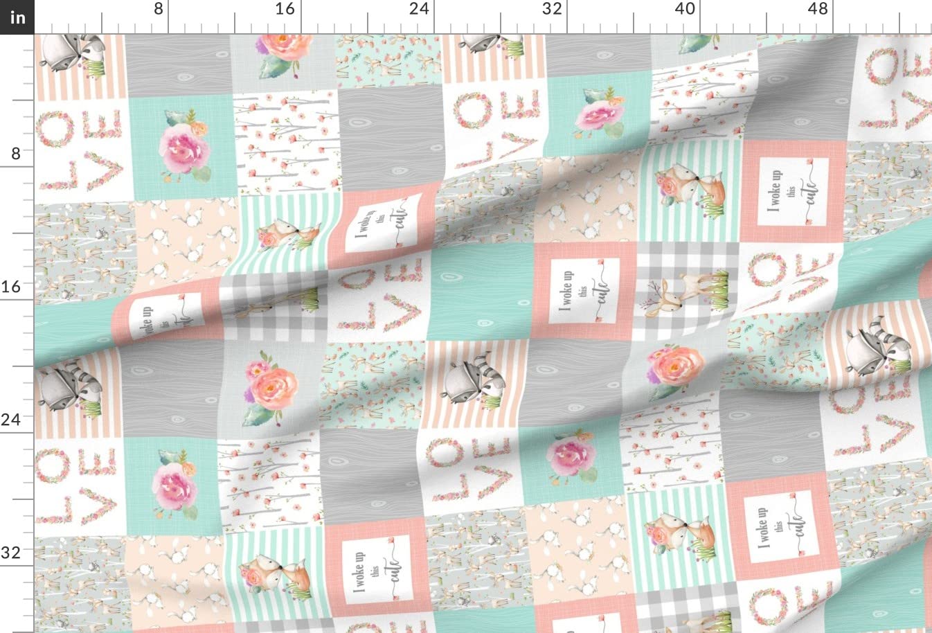 Woodland Animals Printed Velvet Fabric by The Yard - Deer Fox Raccoon Patchwork Quilt Top for Upholstery, Home Decor & Apparel | Perfect for DIY Quilting, Curtains & Throw Pillows