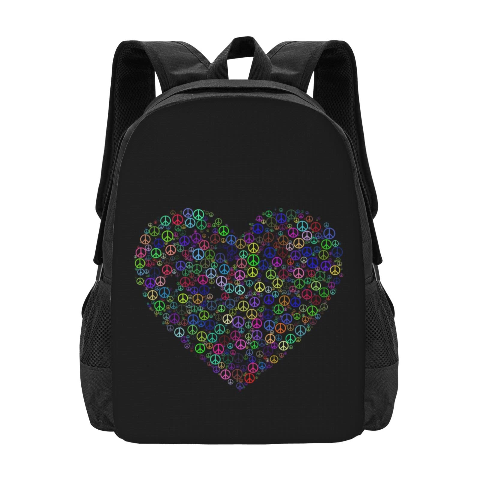 Love Peace Sign Heart Backpack - Large Capacity School Backpack for Women & Teens, Cute Travel Backpack for College, Work, Hiking & Daily Use
