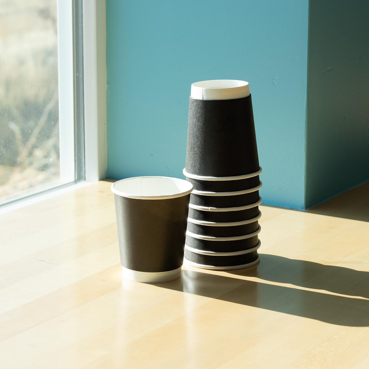 UNIQ 500-Count 8 oz Double-Wall Insulated Paper Coffee Cups - Black | Premium Hot Drink Cups for Coffee, Tea, Hot Chocolate & Beverages | Ideal for Coffee Shops, Offices, Restaurants & Home Use | Eco-Friendly Disposable Cups