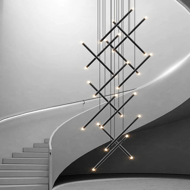 Modern Crystal Long Chandelier for High Ceiling & Staircase - Elegant Lighting Fixture for Dining Room, Foyer, and Grand Entrance Hall