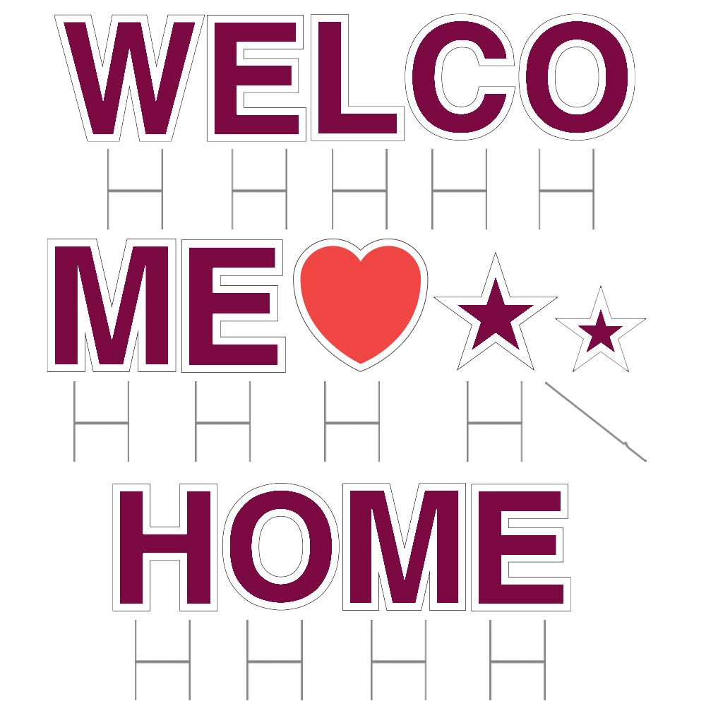 Vispronet 18in Tall Burgundy Welcome Home Yard Sign with Steel Stakes - Durable Coroplast Weather-Resistant Outdoor Decoration - Perfect for Homecoming, Parties, and Front Yard Greetings