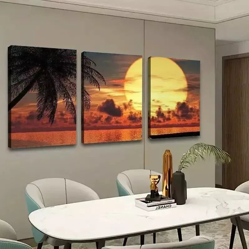 3-Piece Sunset Palm Trees Boat Wall Art Set - Framed Canvas 50x70cm - High Quality Print - 100% Australian Made - Ready to Hang - Perfect for Beach House, Living Room & Office Decor