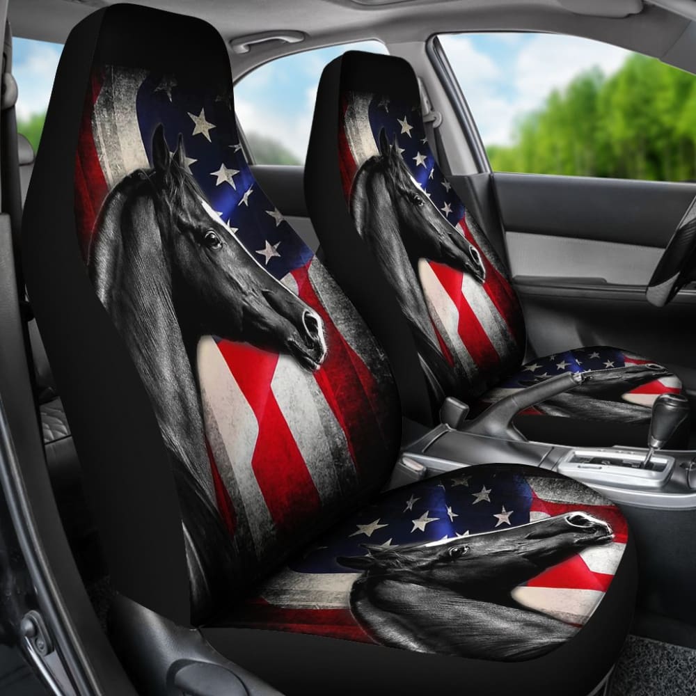 American Flag Horse Car Seat Covers - Patriotic Equestrian Gift for Horse Lovers - Perfect for Trucks, SUVs & Road Trips
