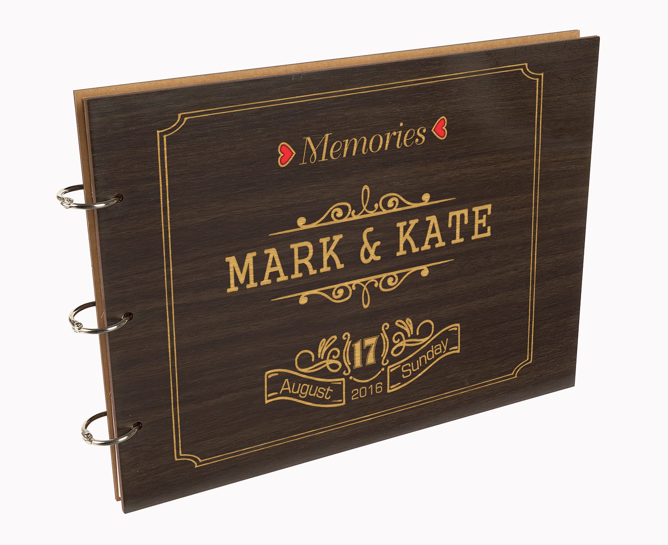 Personalized Engraved Wooden Wedding Guest Book - Laser Cut Custom Name & Date - Elegant Sign-in Registry for Bridal Shower, Anniversary & Reception - Unique Keepsake Scrapbook for Couples