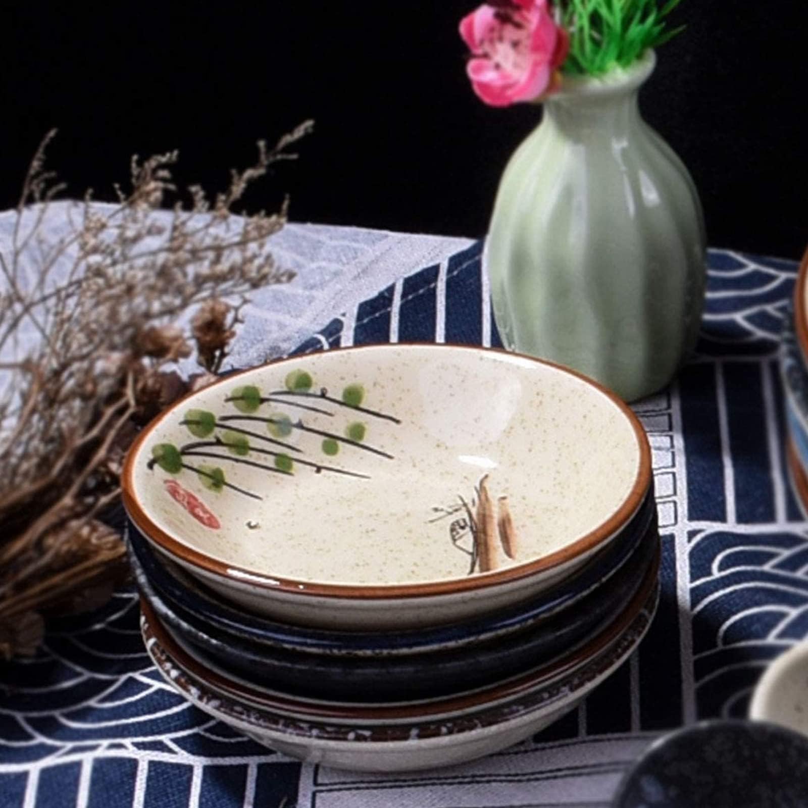 Clothmile 4 Inch 6-Piece Japanese Retro Ceramic Dipping Bowls - Authentic Asian Style Sauce Dishes for Sushi, Soy Sauce, Snacks & Kitchen Prep - Perfect for Ramen, Dumplings & Home Dining