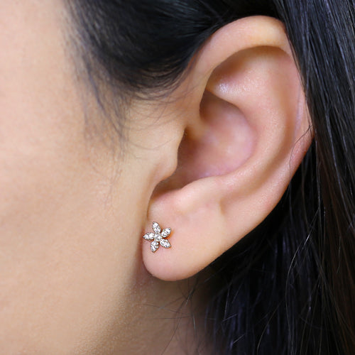 14K Yellow Gold Jasmine CZ Stud Earrings for Women - Hypoallergenic Cubic Zirconia Flower Jewelry - Perfect for Weddings, Anniversaries & Everyday Elegance
