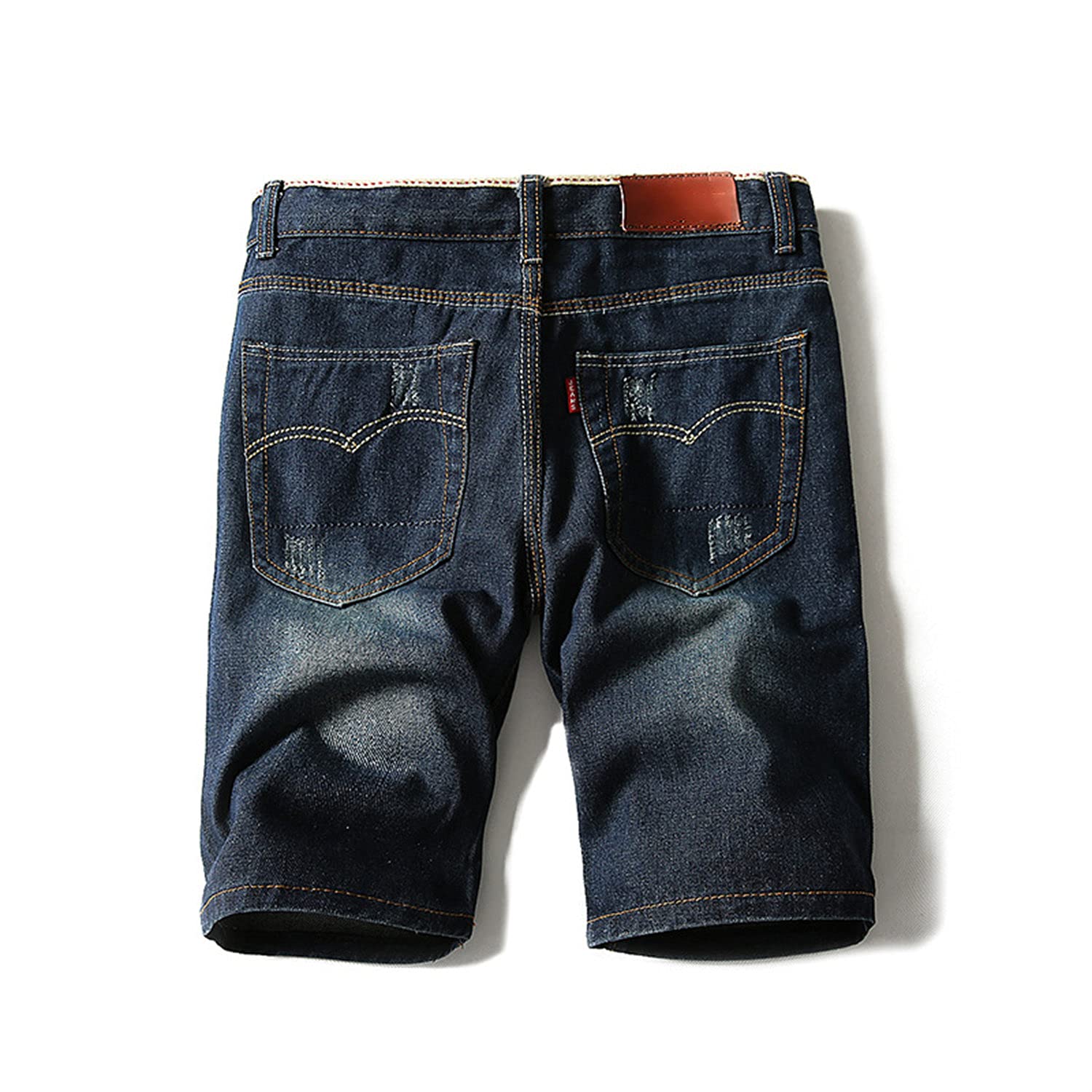 Men's Slim Fit Ripped Distressed Denim Shorts - Stretch Casual Straight Leg Jeans with Broken Holes (29, Dark Blue) | Perfect for Summer Outings, Beach Trips & Casual Streetwear