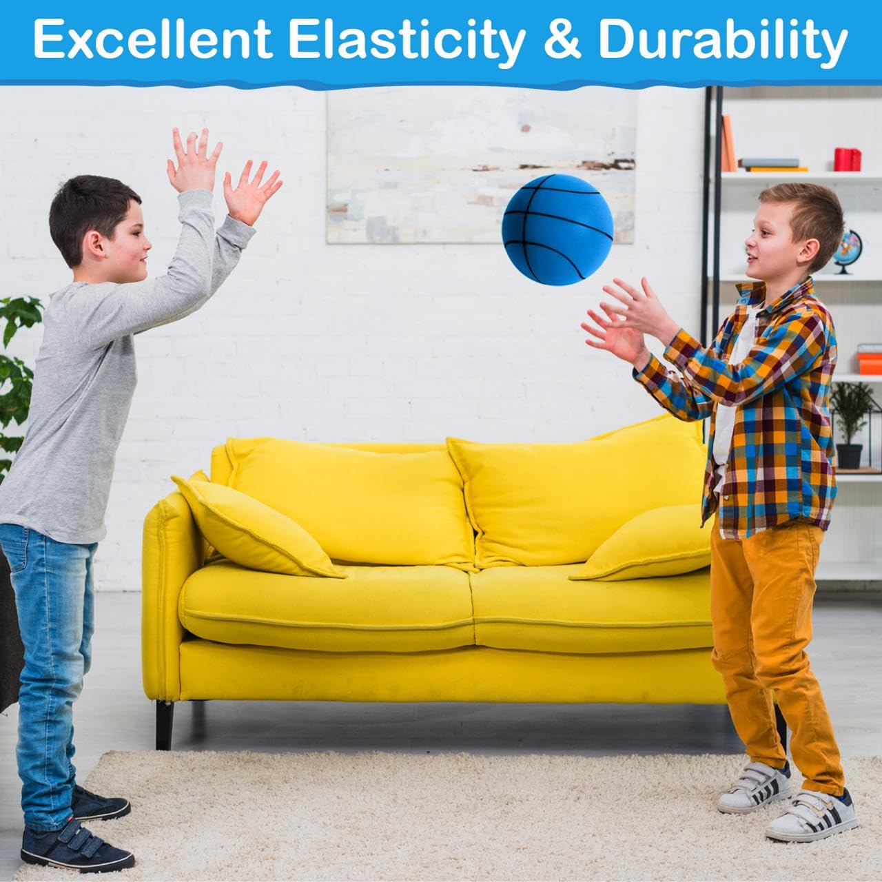 Silent Hoop Set - Quiet Bounce Foam Basketball with Adjustable Hoop for Indoor & Outdoor Play | Size 5 Lightweight Kids Basketball | Perfect for Bedroom, Backyard & School Gym Use