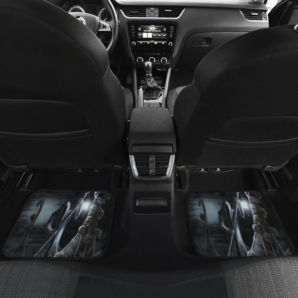 4 Pcs Gothic Grim Reaper Skull Car Mats - Non-Slip Floor Mats for Halloween Decor, Horror Theme Parties & Dark Aesthetic Vehicles