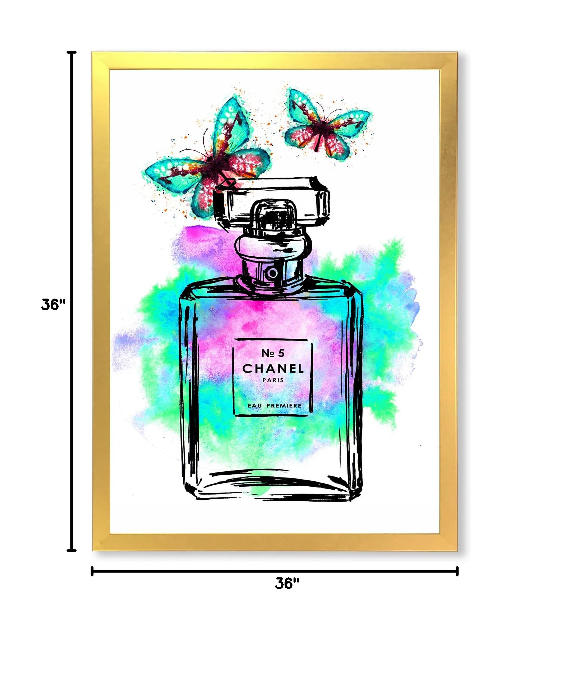Chanel No. 5 Perfume Bottle Modern Framed Wall Art - Elegant Home Decor for Living Room, Bedroom & Office
