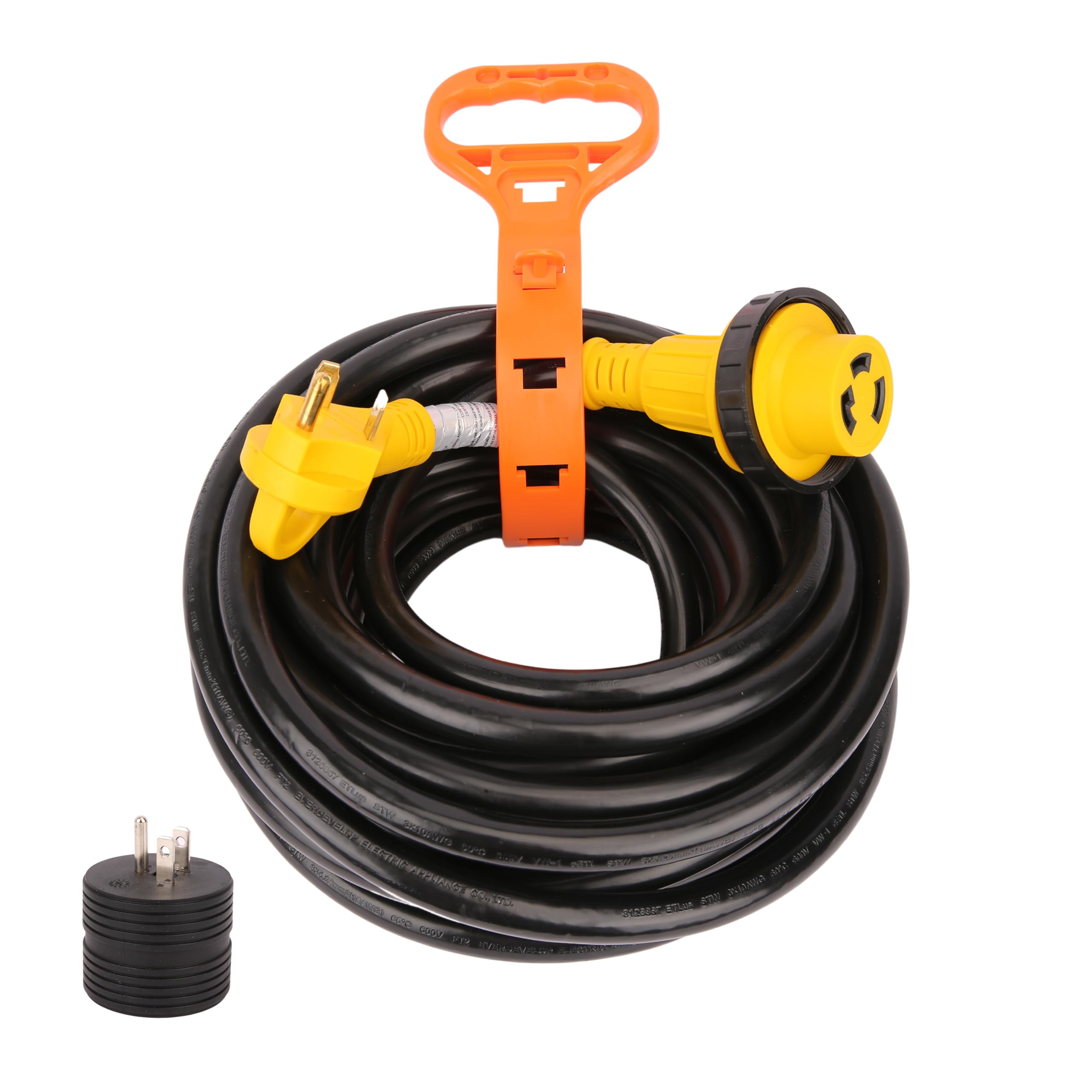 PEAKTOW 30 Amp 50 Feet RV Power Extension Cord - 10 Gauge Heavy Duty L5-30R to TT-30P Adapter (125V/3750W) with LED Indicator, Grip Handle & Cord Organizer - ETL/cETL Certified for Camping, RV Parks & Outdoor Power Supply
