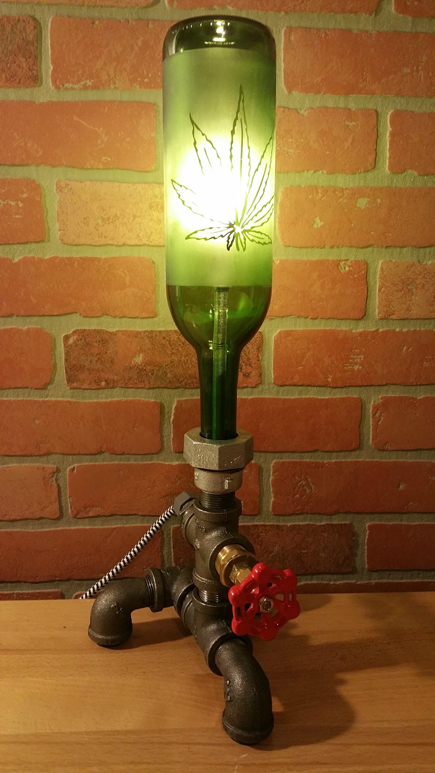 Cannabis Leaf Bottle and Pipe Lamp - Unique Home Decor for Stoner Aesthetic, Smoking Accessories & Room Lighting - Perfect for Living Room, Bedroom, or Man Cave