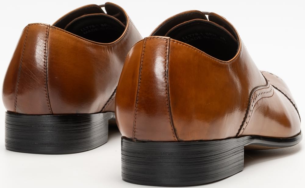 Lucius Men's Leather Cap-Toe Medallion Lace-up Dress Shoes - Black, Brown, Coffee, Dark Navy | Formal & Business Attire, Wedding, Office, Special Occasions