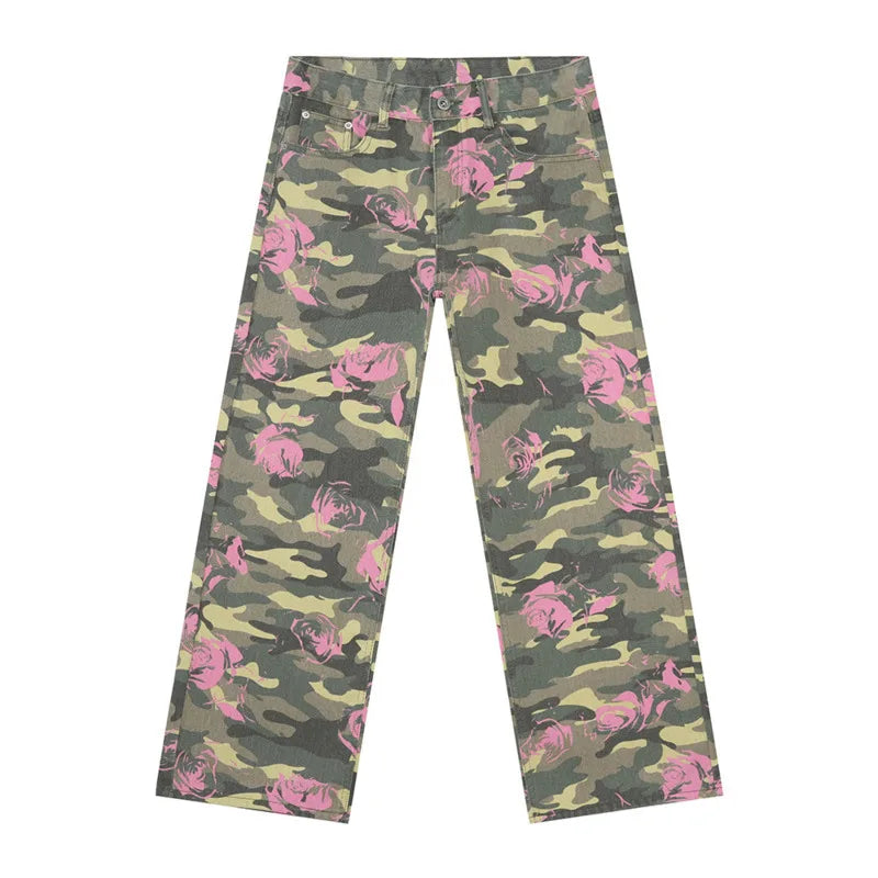 American Style Men's Jeans | Leopard Print Hip Hop Wide Leg Denim Pants for Men | Straight Cut Casual Trousers | Fall Fashion | Perfect for Streetwear, Hip Hop Outfits & Everyday Wear