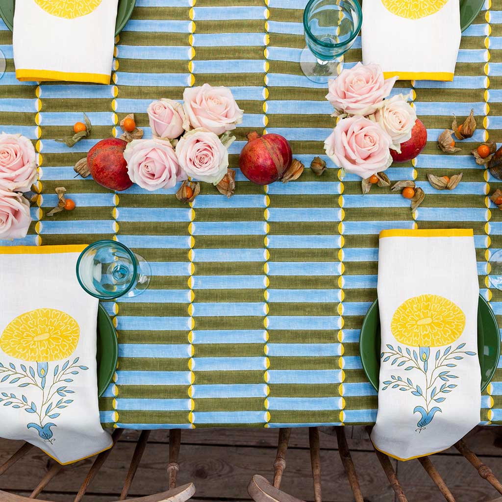 Luna Block Printed Linen Fabric in Khaki - Lightweight & Breathable Material for Home Decor, DIY Crafts, and Fashion Accessories