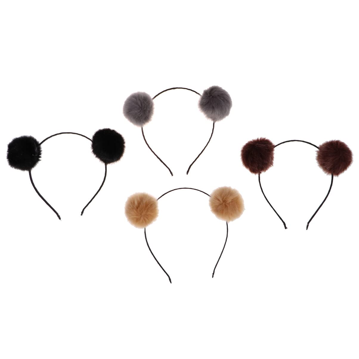 Lurrose 4pcs Fluffy Faux Fur Pom Pom Headband with Animal Ears - Soft Hair Hoop for Women & Girls (Multi Color) - Perfect for Winter Fashion, Costume Parties & Photo Shoots