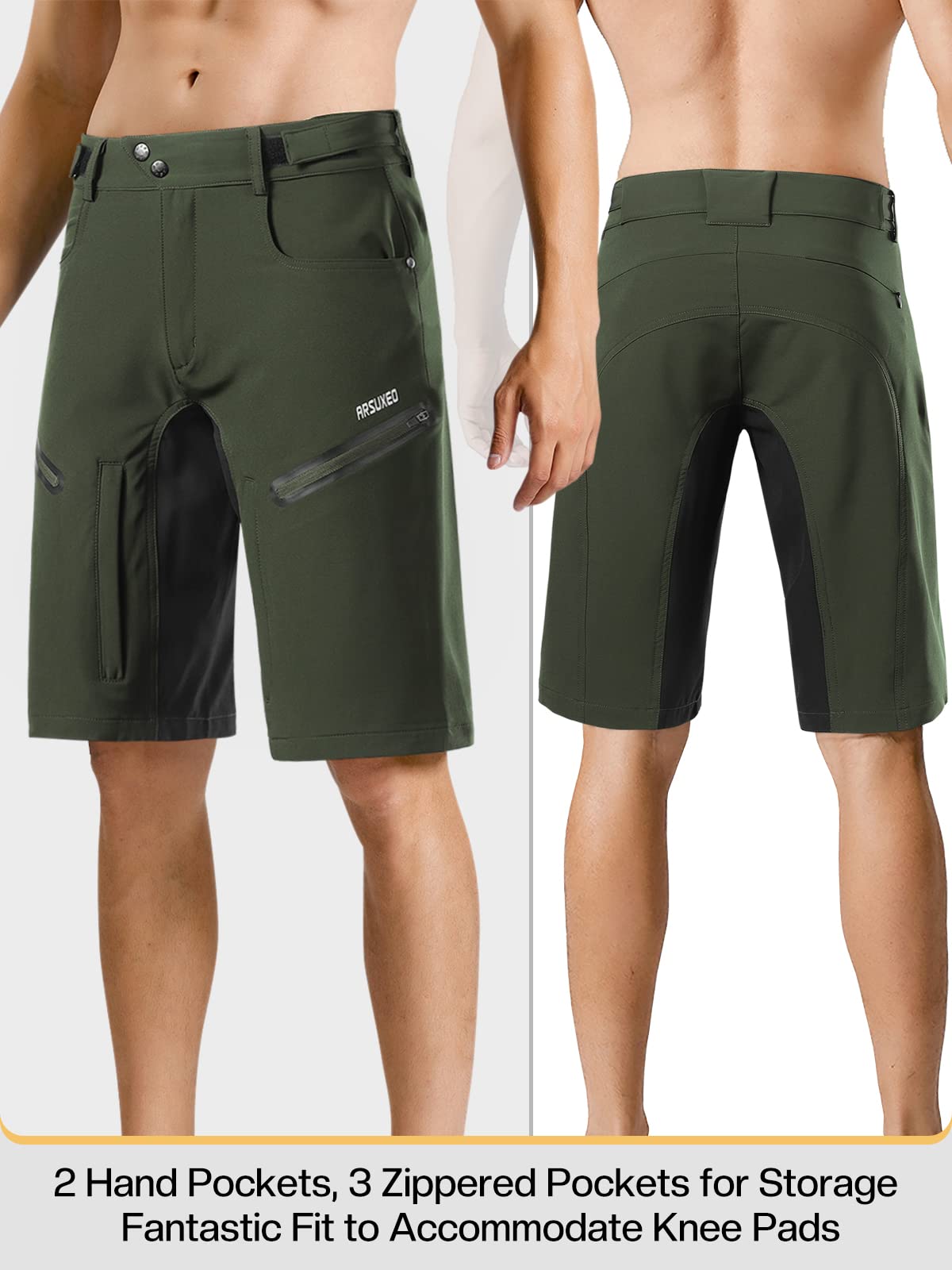 **ARSUXEO Men's Cycling Shorts - Breathable Loose Fit Mountain Bike Shorts with Moisture-Wicking Waistband - Perfect for Road Biking, Mountain Biking & Casual Wear**