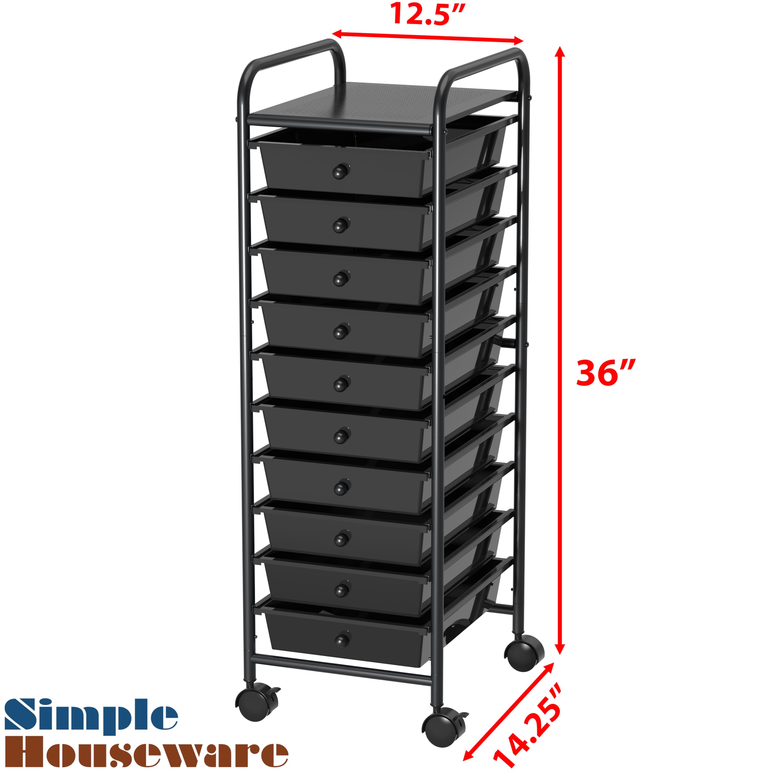 10-Drawer Rolling Utility Cart - Black Storage Organizer for Art & Crafts