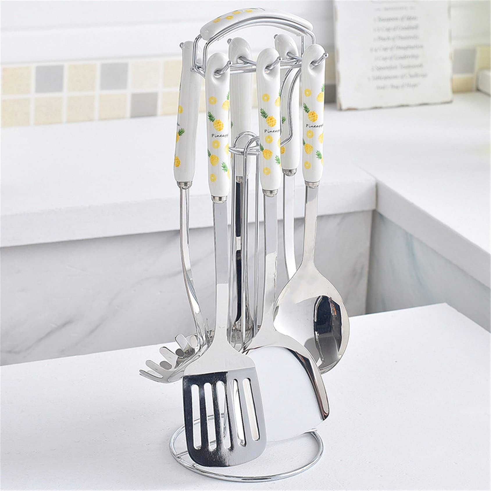 Premium 12-Piece Kitchen Utensil Set with Holder - Stainless Steel Soup Ladle, Slotted Spatula, Skimmer Spoon & Rice Paddle - Nordic Style Cookware for Cooking, Frying & Serving - Perfect for Home Chefs & Professional Kitchens