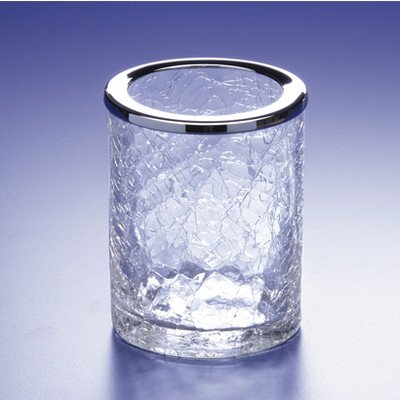 Elegant Crackled Crystal Glass Toothbrush Holder with Satin Nickel Finish - Perfect for Bathroom Countertop Organization & Modern Home Decor