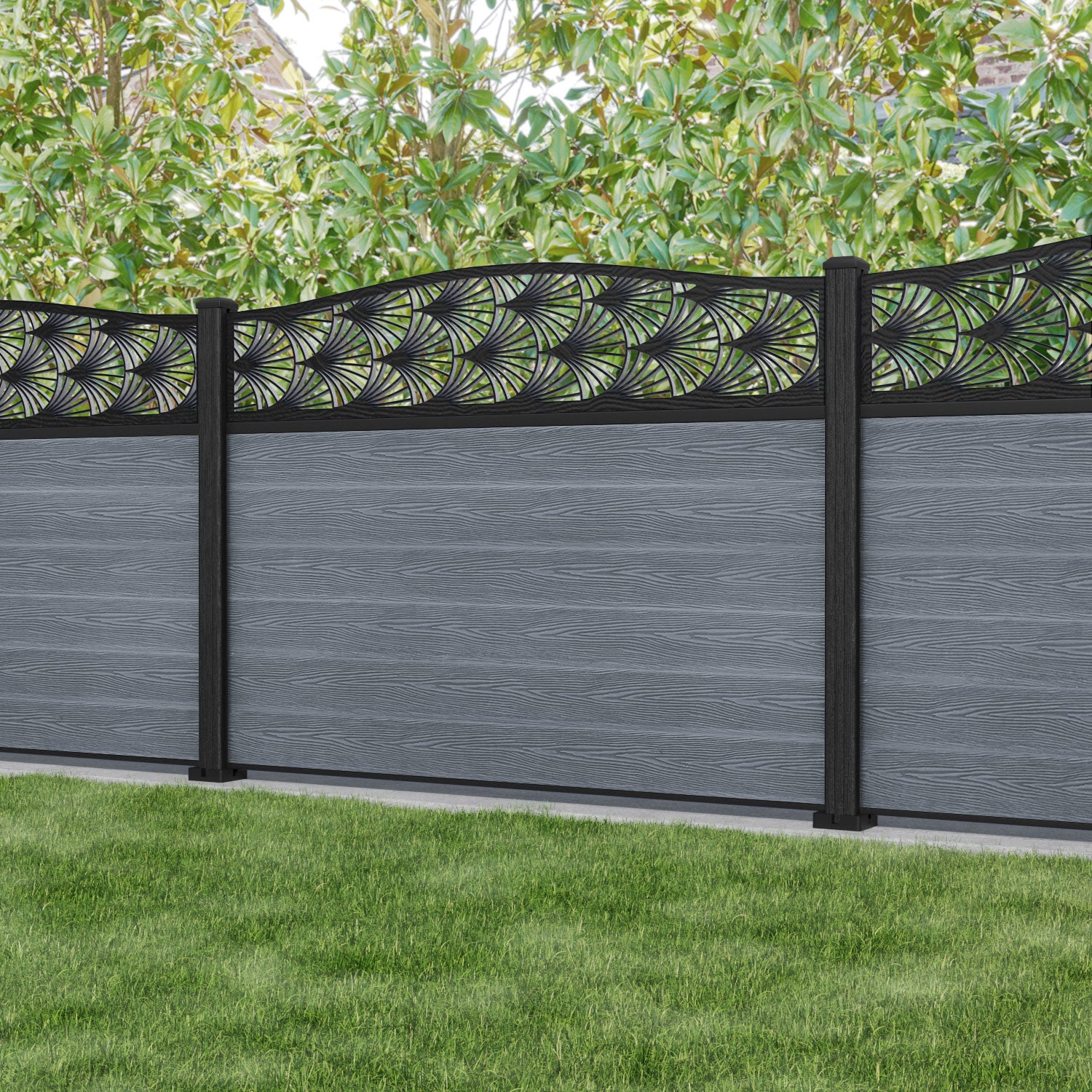 Classic Laurel Curved Top Fence Panel - Anthracite Grey Composite Fence with Durable Posts | Perfect for Garden, Backyard, and Privacy Fencing