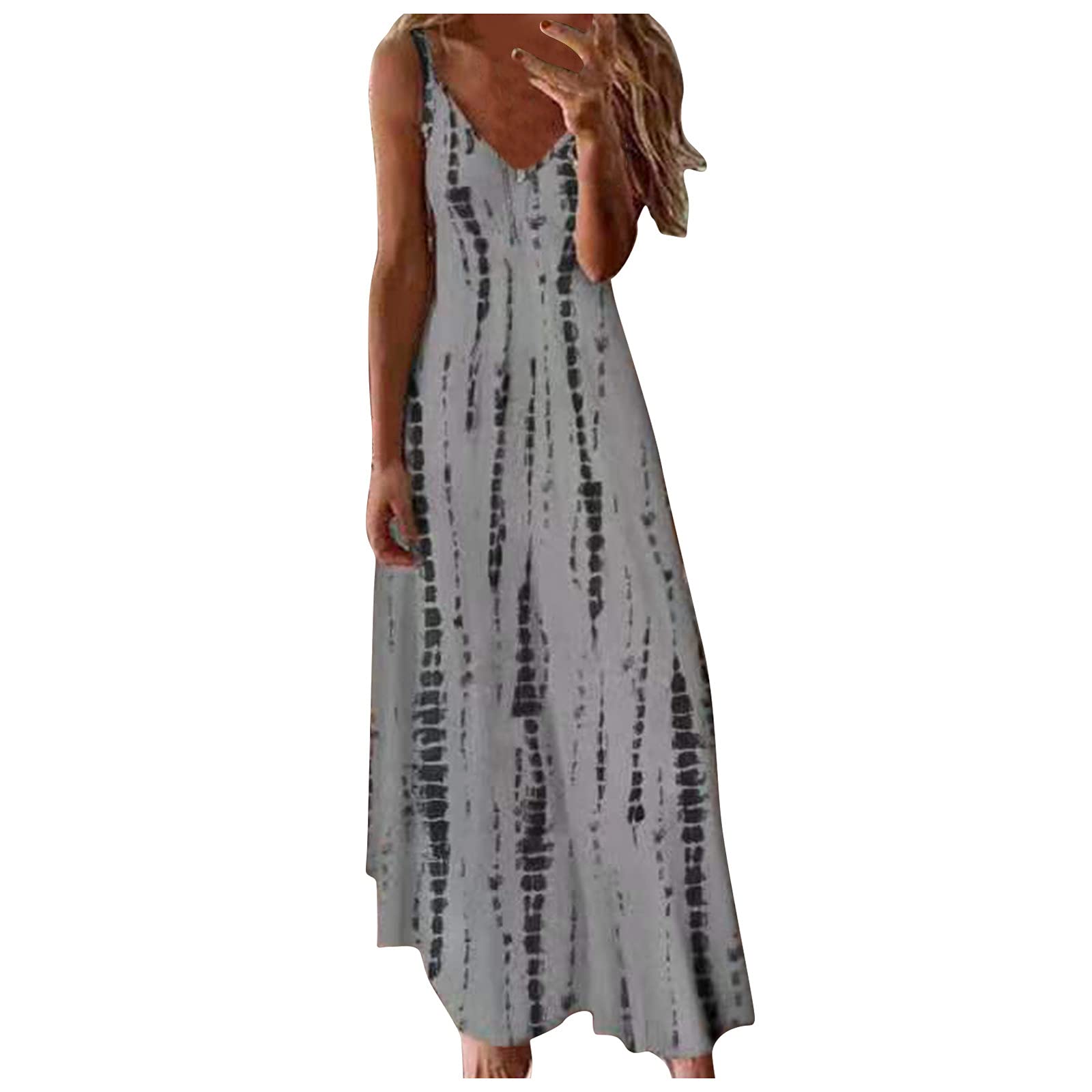 Women's Summer Casual Cocktail Dress - Sleeveless Loose V-Neck Plain Maxi Long Dress for Beach, Party & Evening Wear | Flowy Comfortable Elegant Dresses
