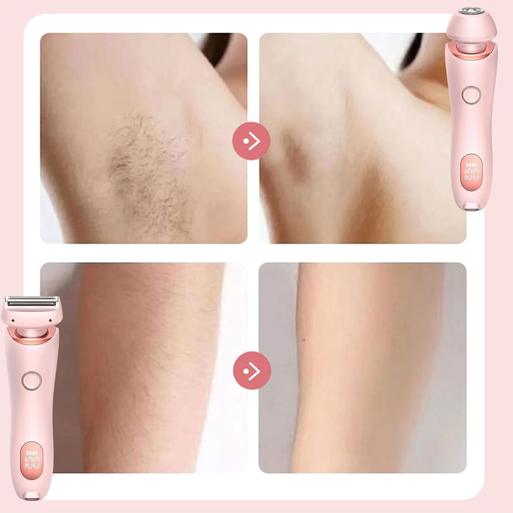 Bleumy Painless Electric Razor for Women - Smooth Shave Pro Glide 3.0 Rechargeable Shaver with LED Display | Perfect for Travel, Gym & Sensitive Skin (Pink+Blue)