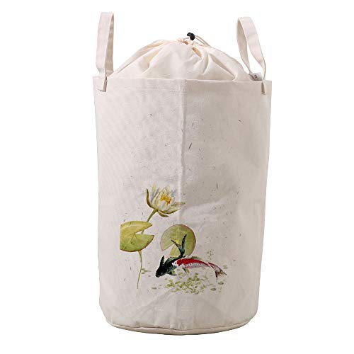 Large Foldable Waterproof Laundry Hamper Basket with Handles - Koi Fish Lotus Flower Design for Clothing Storage, Toy Organizer & Nursery Use | Durable Fabric Storage Bin for Bedroom, Bathroom & Kids Room Organization