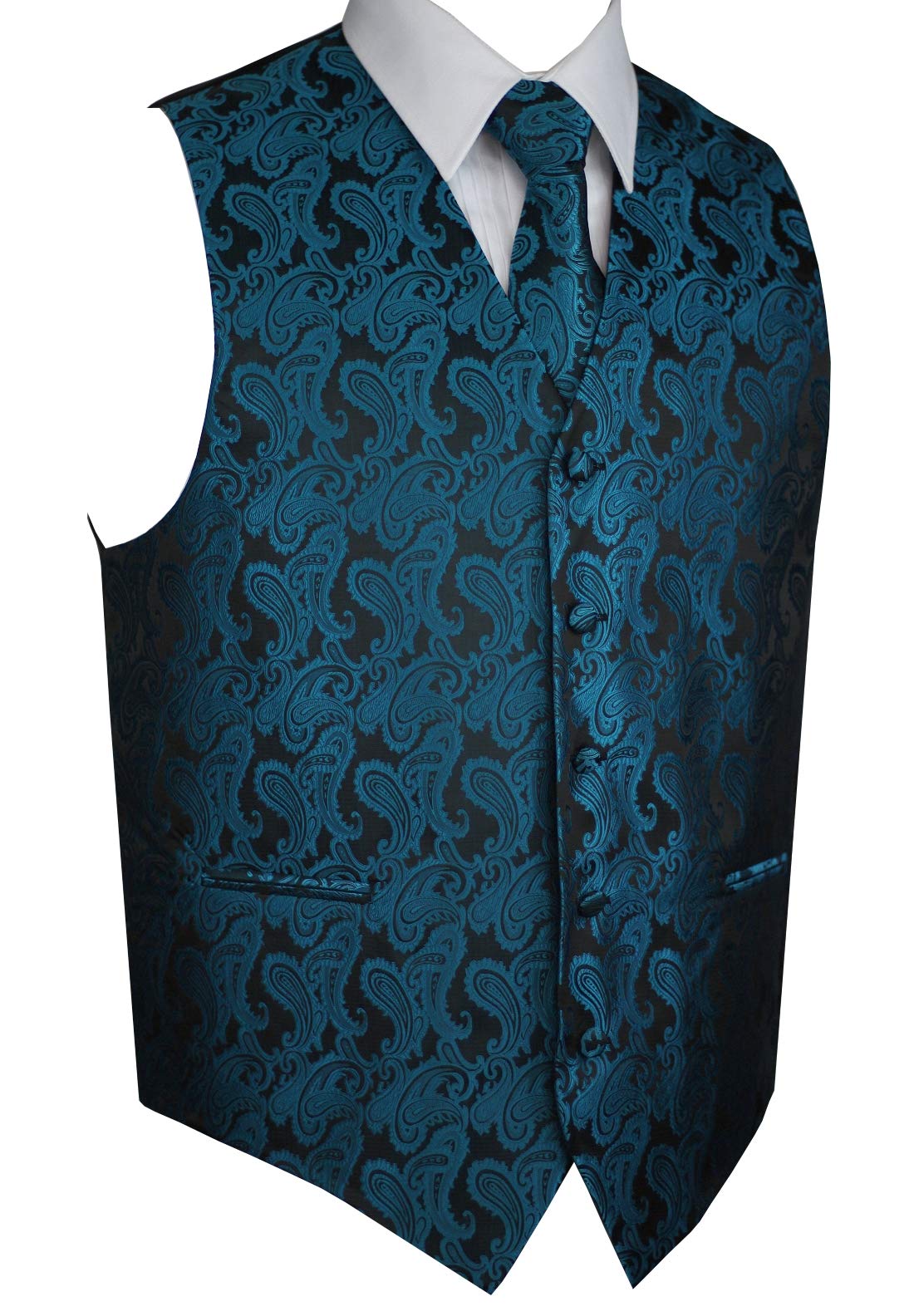 Brand Q Men's Formal Prom Wedding Tuxedo Vest, Tie & Pocket Square Set - Elegant Paisley Pattern for Grooms, Best Men & Formal Occasions - Perfect for Weddings, Proms, Black Tie Events & Special Celebrations