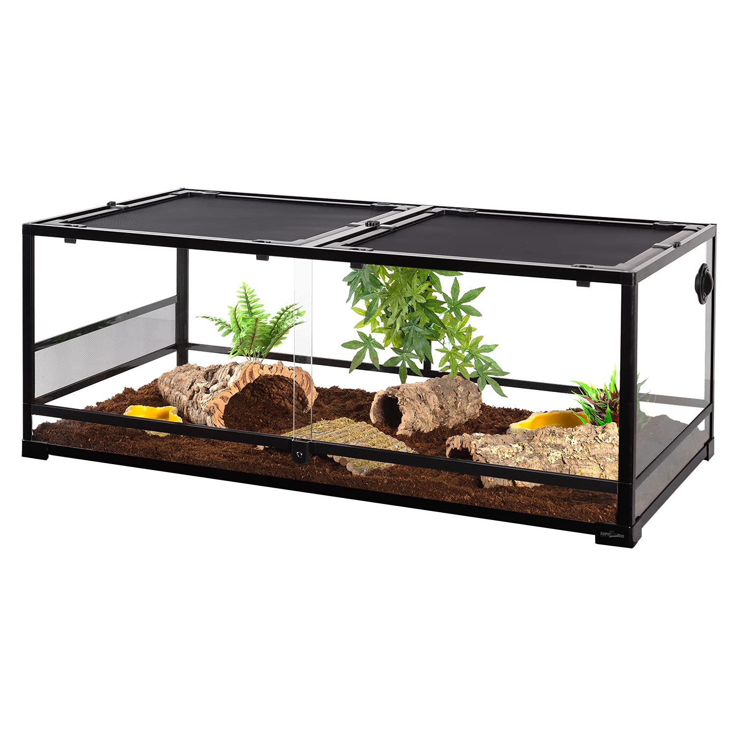 REPTI ZOO 85 Gallon Glass Reptile Terrarium 48x24x18 Inches - Large Detachable Enclosure with Double Hinge Doors & Screen Ventilation - Ideal for Lizards, Snakes, Geckos & Other Reptiles - Perfect for Home, Office or Classroom Habitat Setup