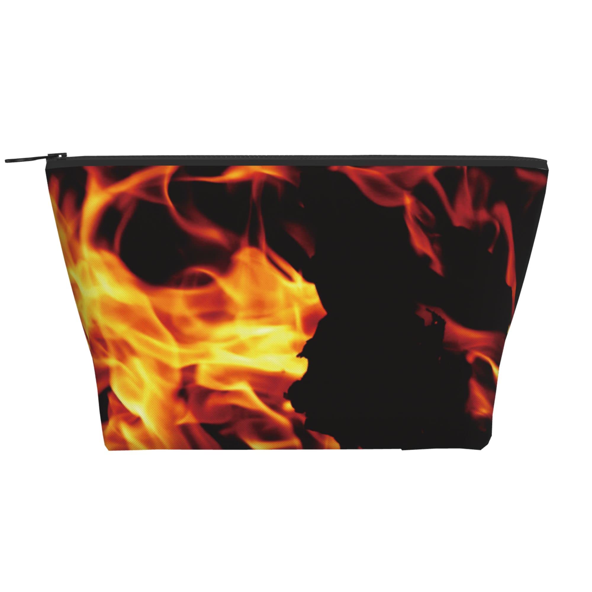 Women's Fire Flame Black Cosmetic Makeup Bag - Waterproof Zippered Travel Organizer for Makeup, Coins, Pens & Essentials | Perfect for Daily Use, Travel, Gym & On-the-Go Storage