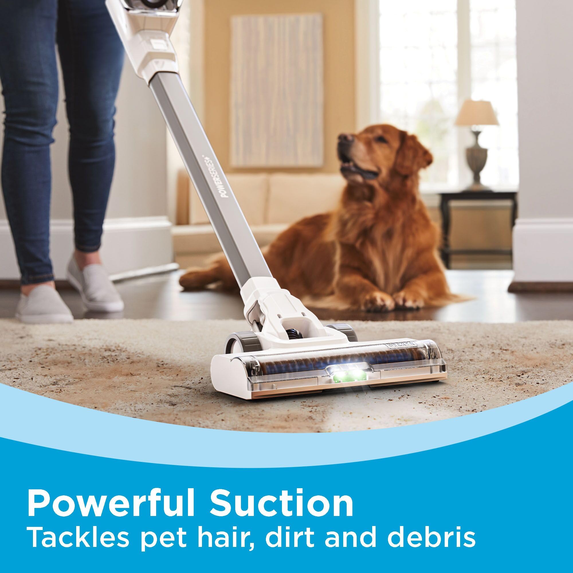 BLACK+DECKER POWERSERIES+ 16V MAX Cordless Stick Vacuum Cleaner with LED Floor Lights - Lightweight Multi-Surface Vacuum for Hardwood Floors, Carpets & Pet Hair - White (BHFEA420J) - Perfect for Quick Home Cleaning & Pet Owners