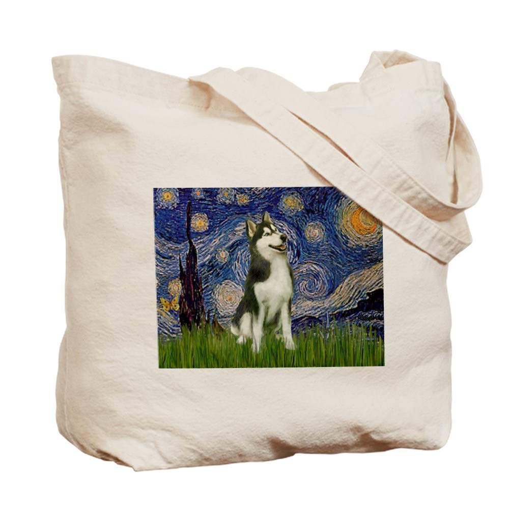 Starry Night & Husky Canvas Tote Bag - Eco-Friendly Reusable Shopping Bag for Groceries, Beach, Work & Daily Use