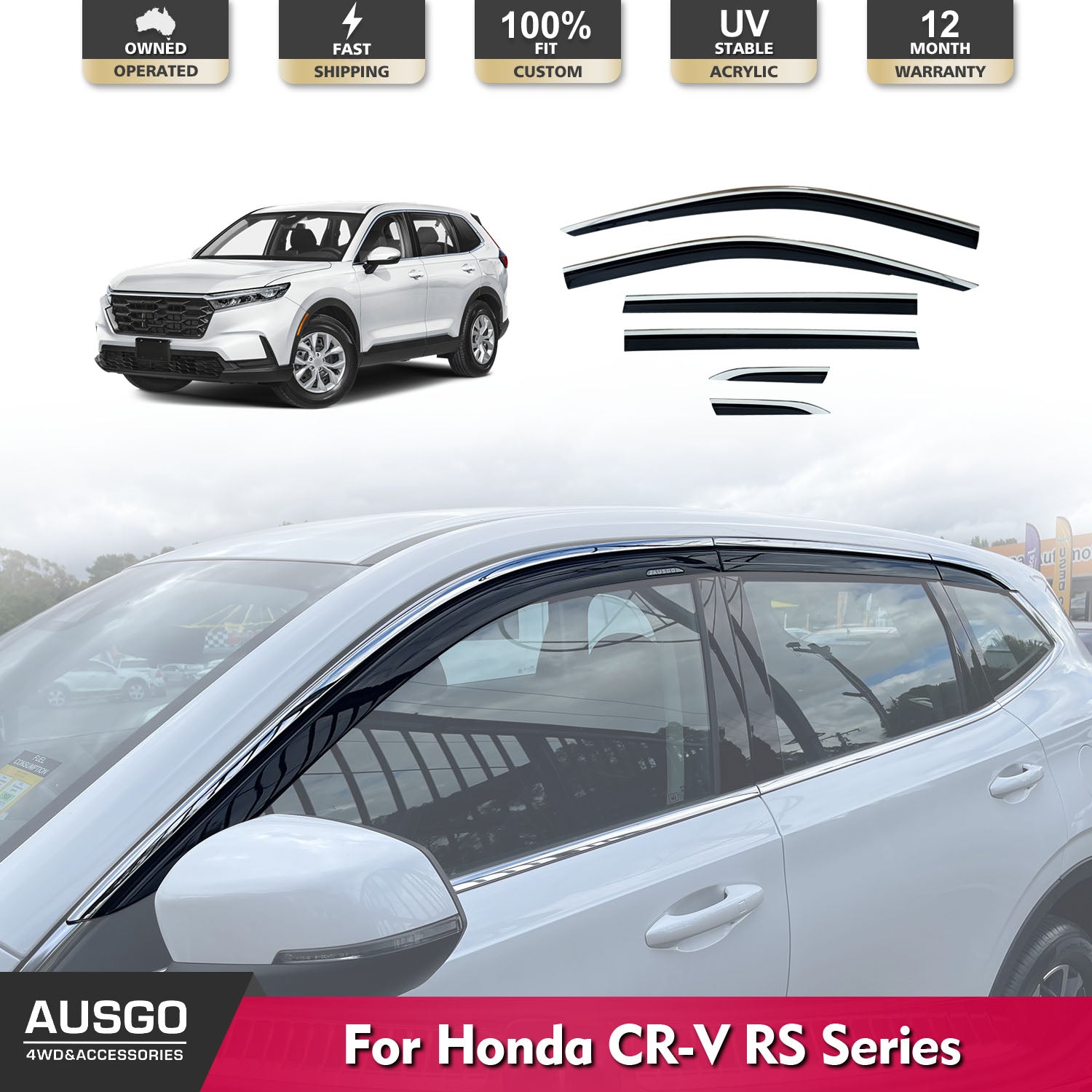 Stainless Steel Window Deflectors for Honda CR-V/CRV RS Series 2023-2024 - Rain Guards & Wind Noise Reduction - Perfect for All-Weather Protection & Off-Road Adventures