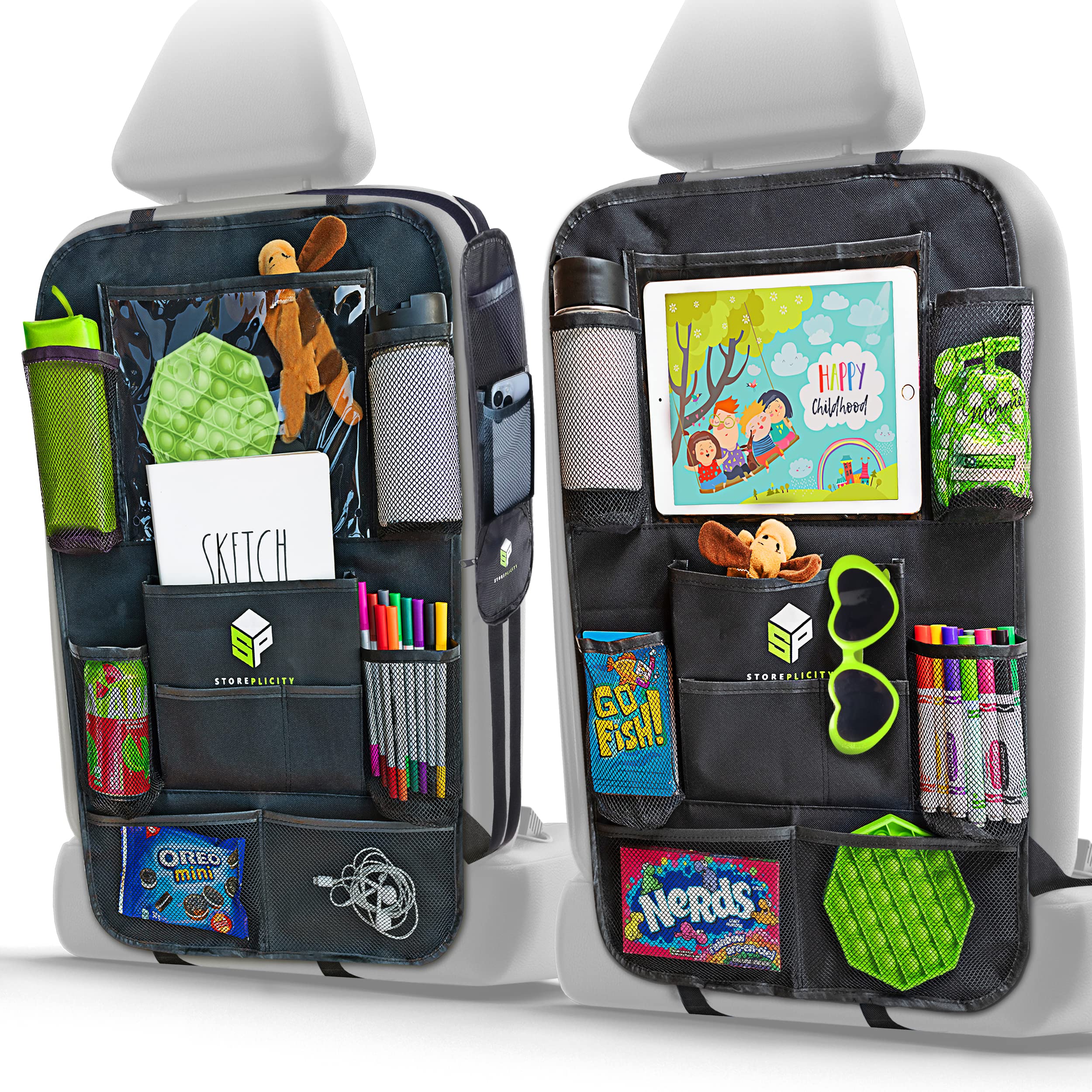 Storeplicity Universal Car Backseat Organizer Set - 2 Pack Multifunctional Seat Organizers with 13 Pockets (24x16in Back & 14.5x5in Side) - Perfect for Kids Toys, Snacks & Road Trips - Ideal for SUVs, Minivans & Family Vehicles
