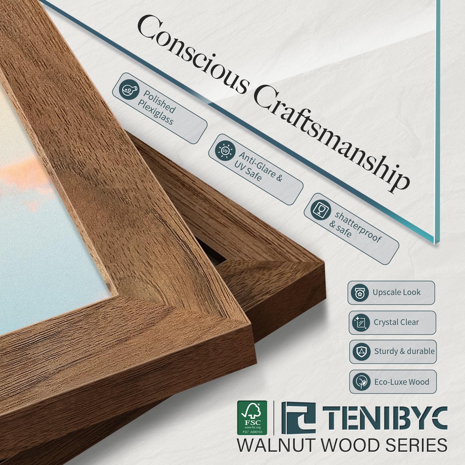 20x24 Walnut Poster Frame Set of 3 - Natural Brown Solid Wood Picture Frames for Wall Hanging | Perfect for Home Decor, Office Display, and Art Gallery Showcase