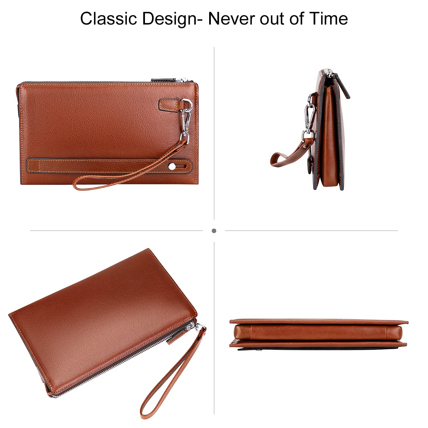 Premium Genuine Leather Men's Clutch Wallet - Slim RFID Blocking Wristlet Purse for Cash, Cards & ID - Perfect for Travel, Business & Night Out