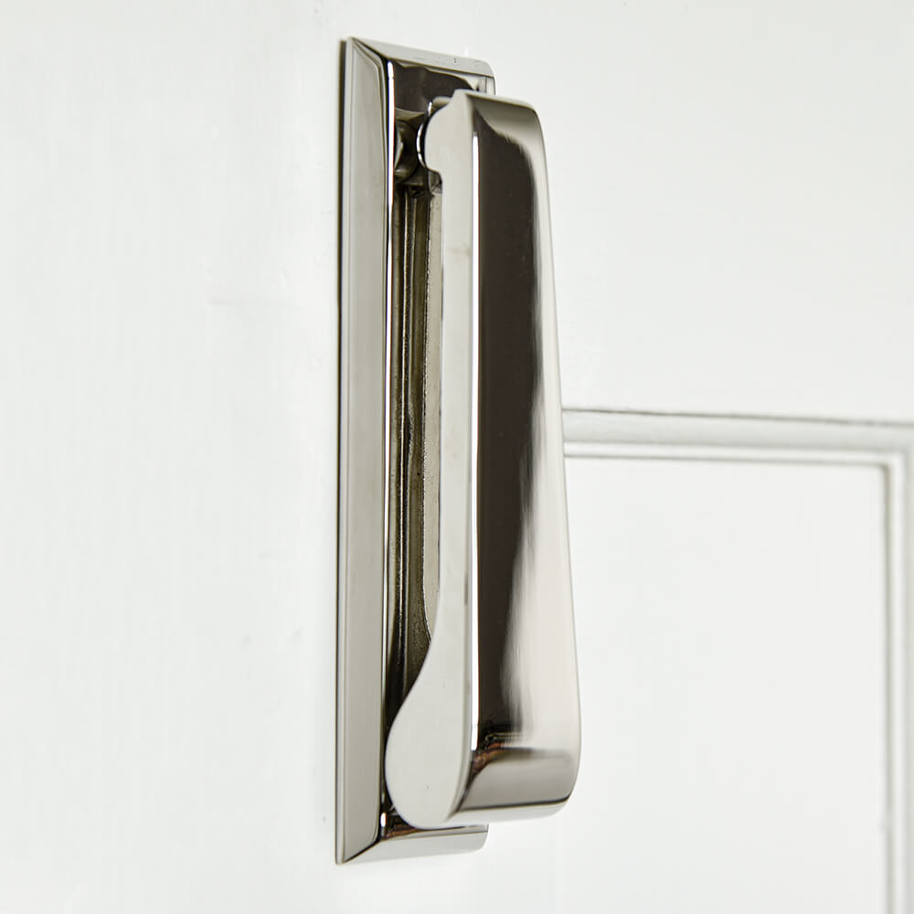 Polished Nickel Slim Door Knocker - Elegant & Durable Brass Door Knocker for Home Entryway - Perfect for Front Door, Farmhouse, and Traditional House Decor