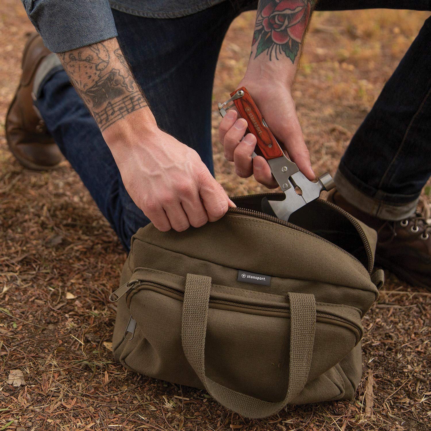 Heavy Duty Cotton Canvas Tool Bag - OD Green Military Style for Construction, DIY & Outdoor Work | Durable & Spacious Organizer for Tools & Equipment