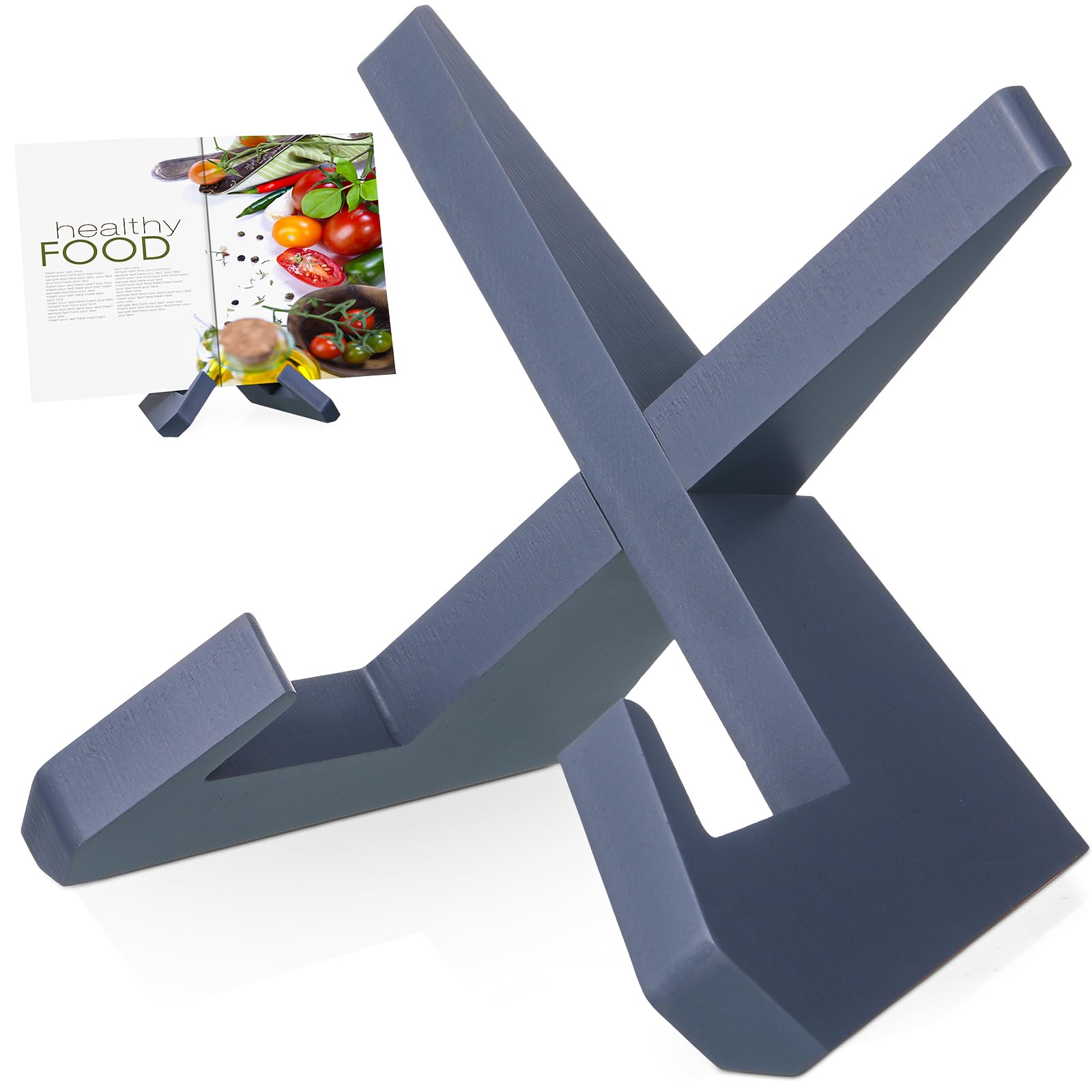 Wooden Cookbook Stand for Kitchen - Rustic Recipe Book Holder for Countertop, Perfect for Baking, Cooking & Reading Recipes Hands-Free