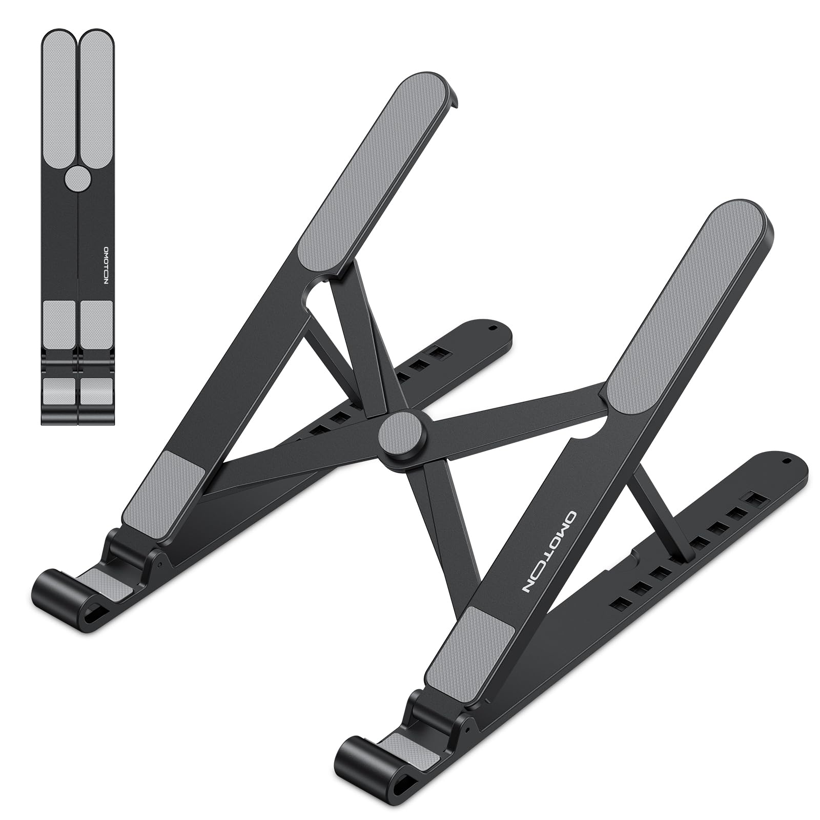 OMOTON Adjustable Laptop Stand for Desk - Portable, Foldable Computer Riser Holder Compatible with All Laptops & Tablets up to 15.6” - Perfect for Home, Office, and Travel Use