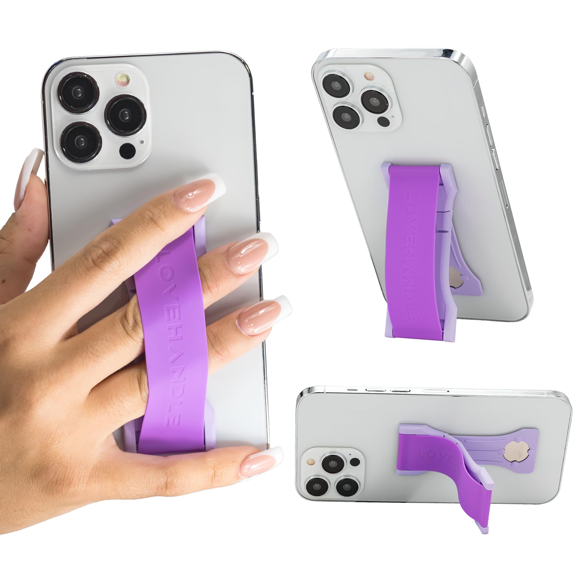 LOVEHANDLE PRO Premium Phone Grip - Magnetic Phone Holder & Kickstand for Smartphones & Tablets - Silicone Phone Strap with Strong Adhesive - Electric Purple & Lavender - Perfect for Driving, Watching Videos, and Hands-Free Use