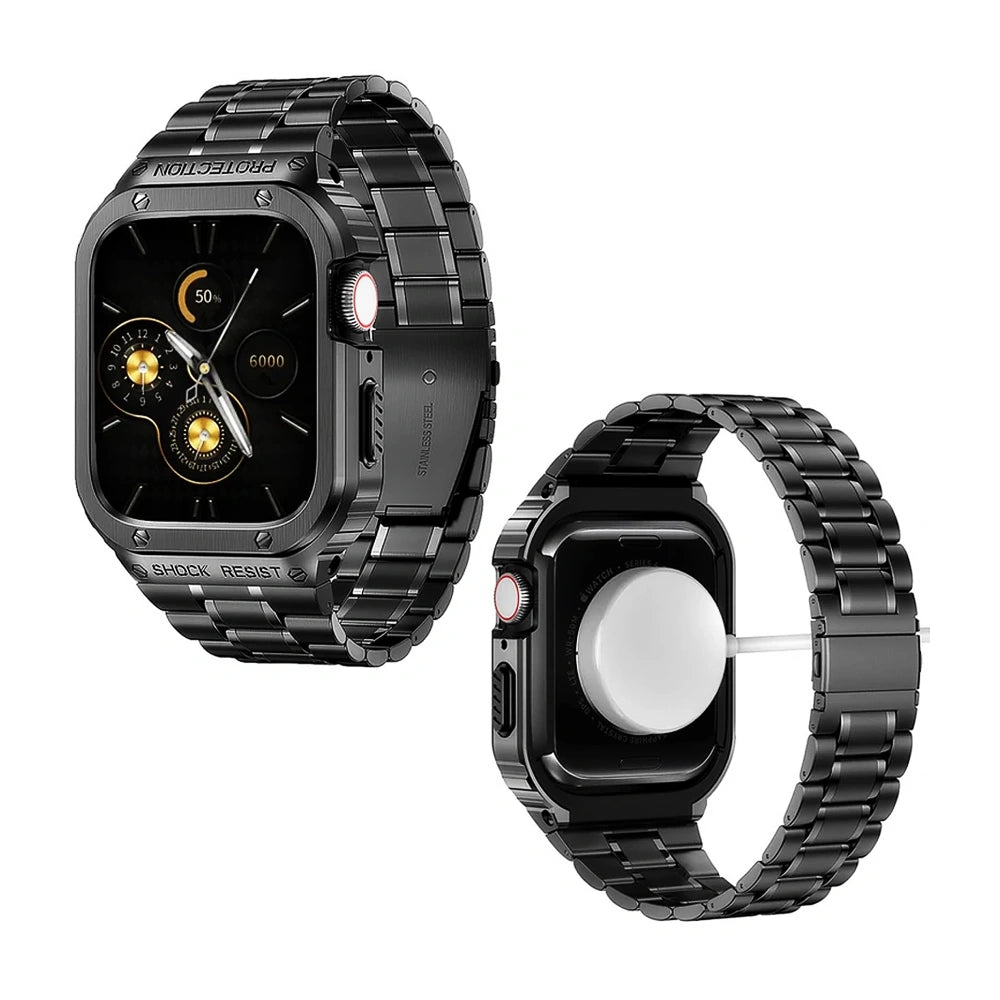 ArmorSync Elite Apple Watch Band - Premium Durable Stainless Steel Strap for Apple Watch Series 9/8/7/6/SE - Adjustable Magnetic Closure for Secure Fit - Perfect for Workouts, Running & Everyday Wear